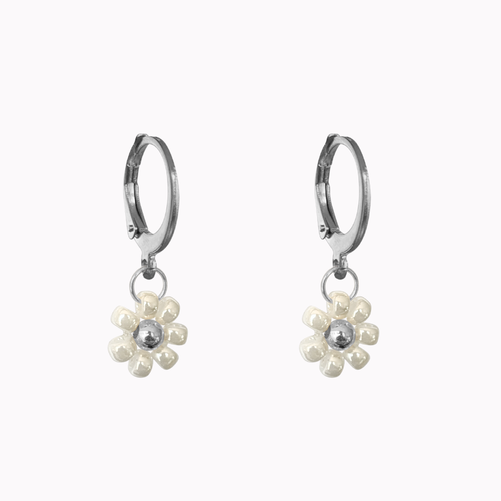 Oorbellen Bloem Wit Zilver