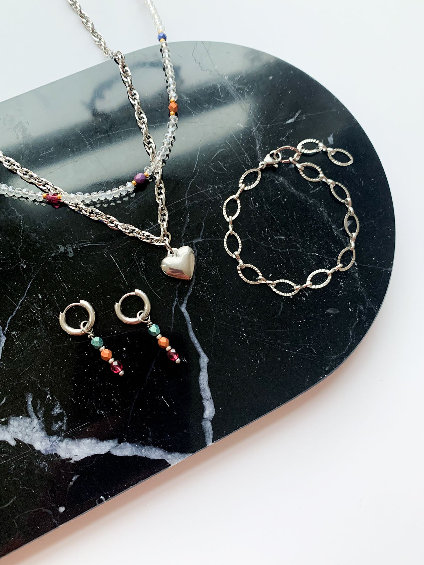 Amour Necklace | Zilveren schakelketting met hartje
