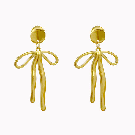 Statement oorbellen met strik goud