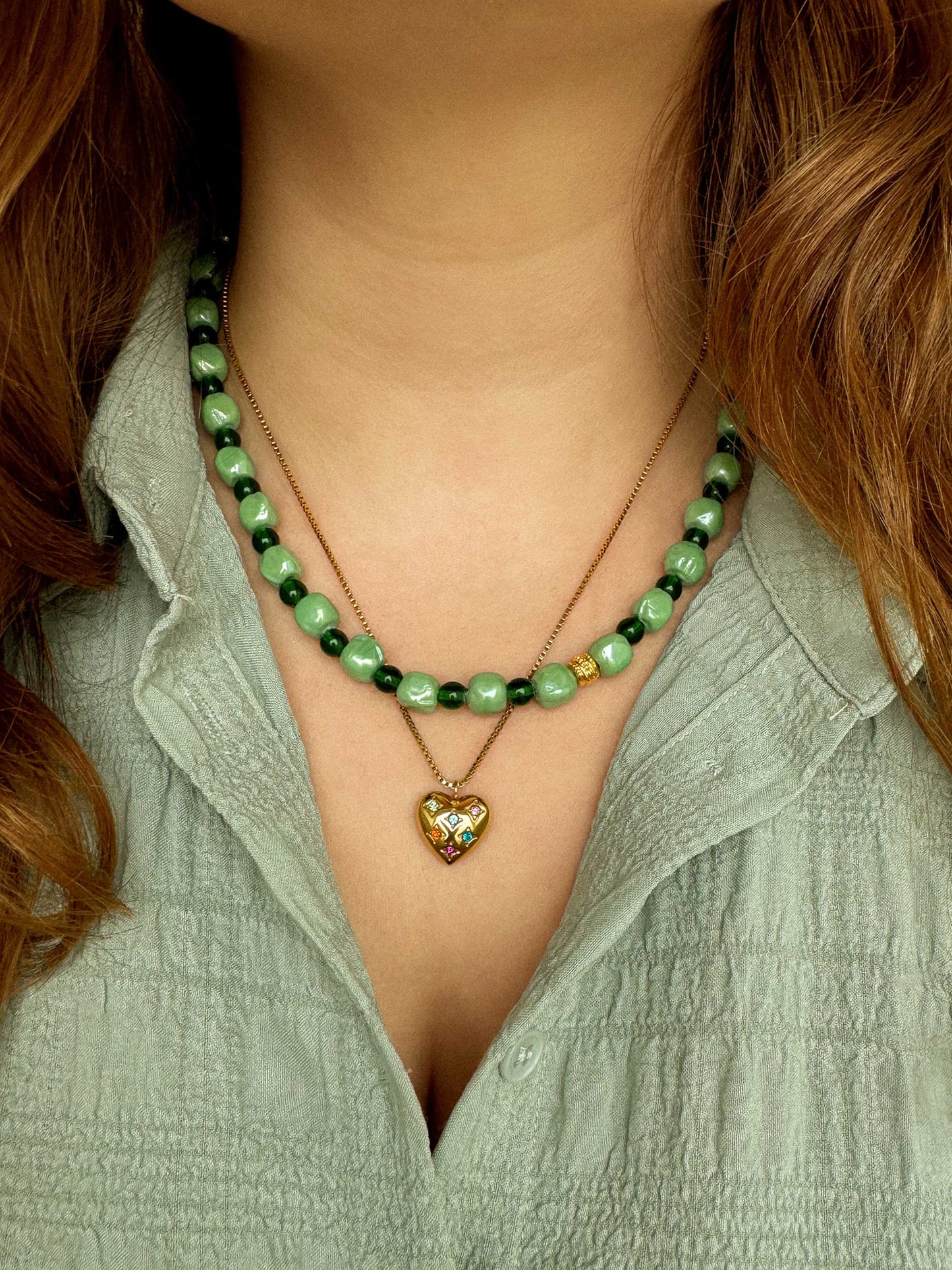 Statement ketting met groene kralen
