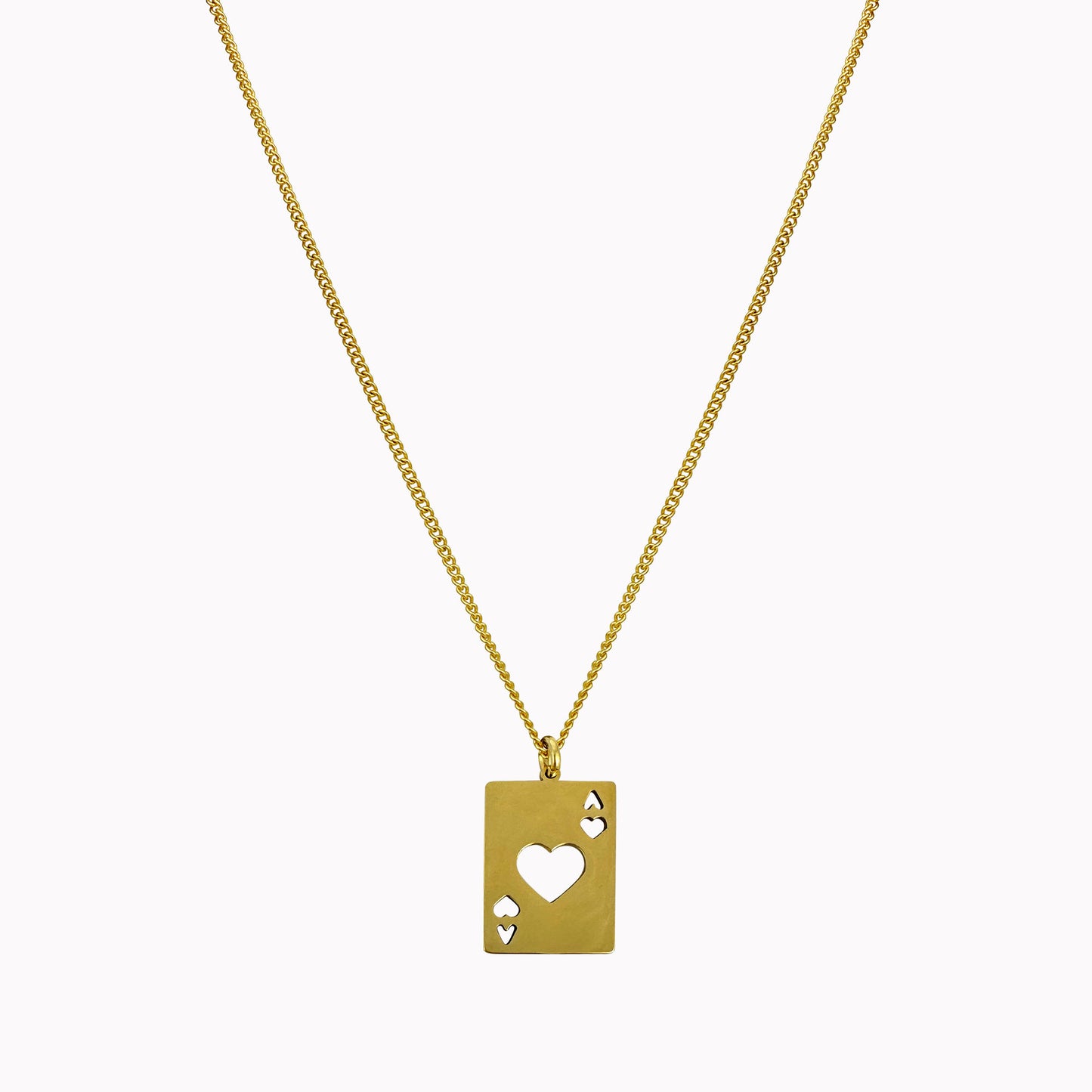 Gouden ketting met bedel harten aas speelkaart
