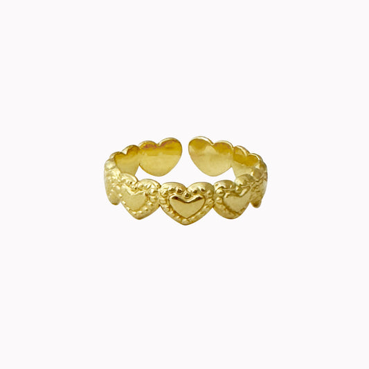 Gouden ring met hartjes verstelbaar