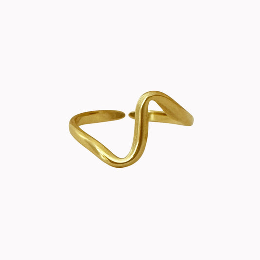Gouden ring met golf structuur verstelbaar