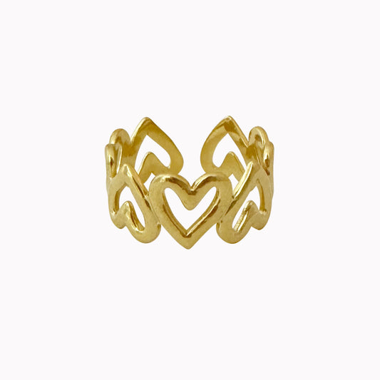 Gouden ring met open hartjes