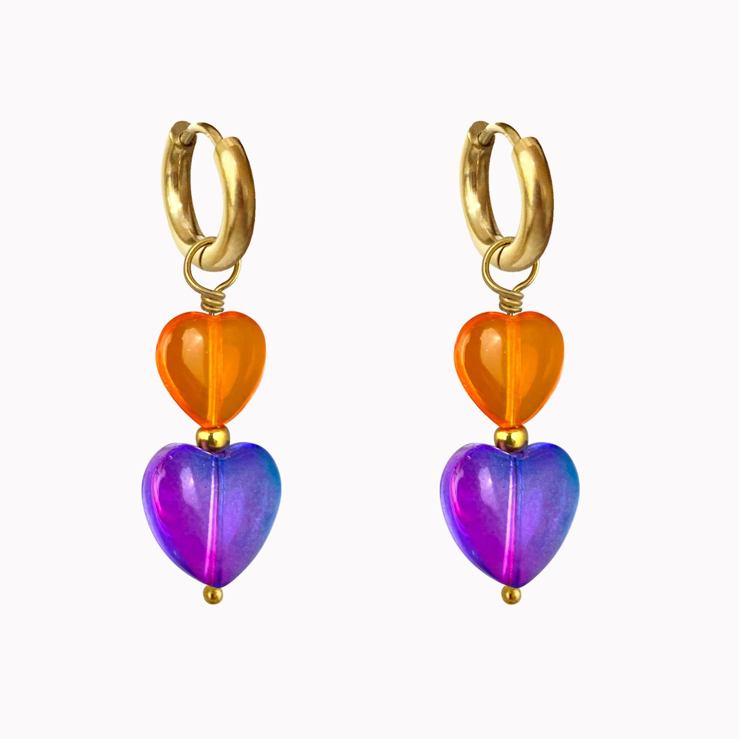 Glow Earrings | Oorringen met oranje en paars hartje