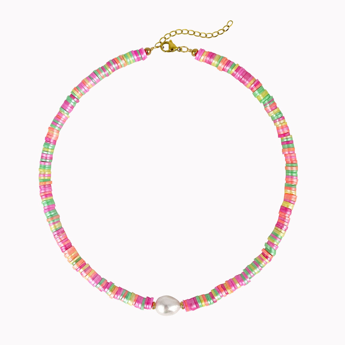 Clementine Necklace | Ketting met roze kralen en parel