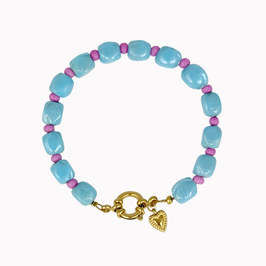 Blauw met roze kralenarmband en slotje