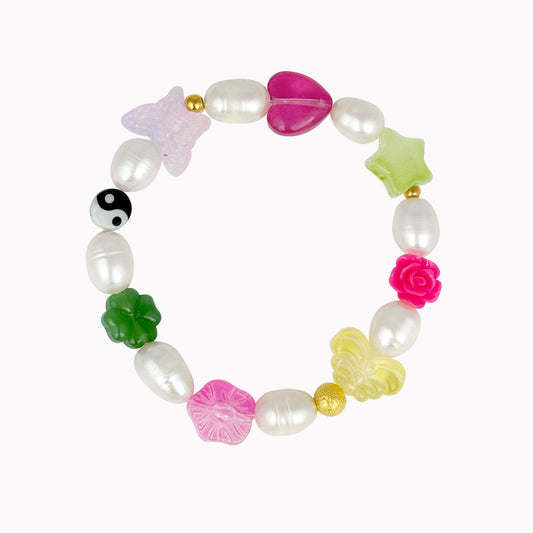 Statement parel armband met diverse gekleurde kralen