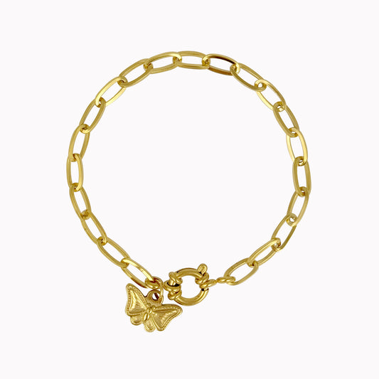 Gouden schakelarmband met vlinder bedel
