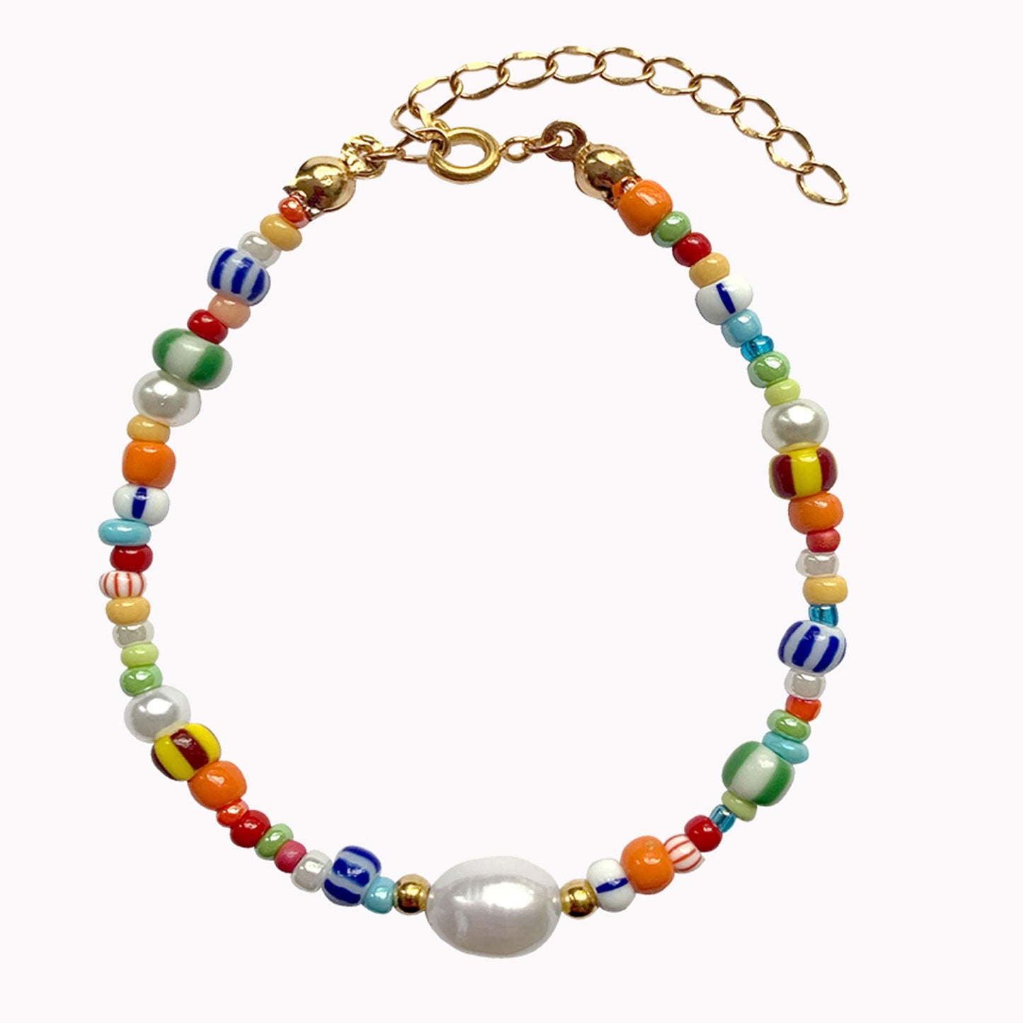 Armband Sunny Pearl - Multi kleur kralen armband met parel
