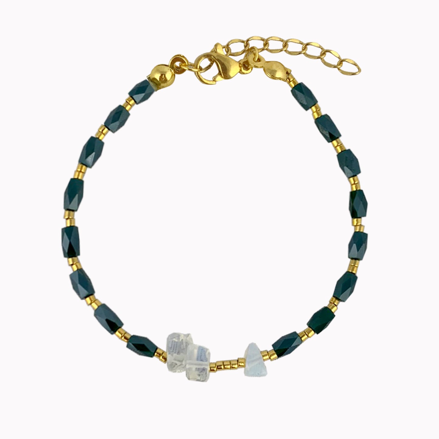 Armband Mystic Green | Groene kralen armband met witte steentjes