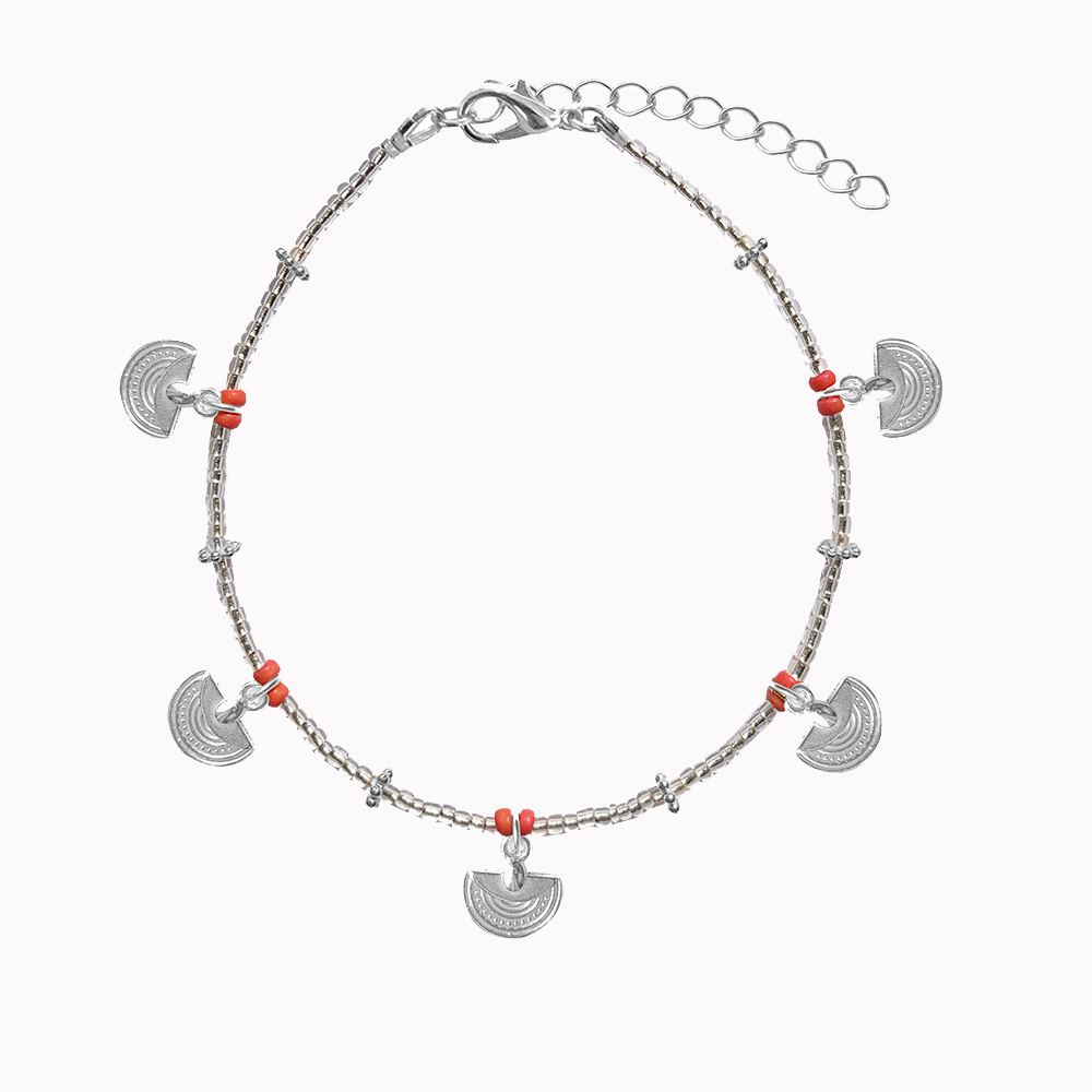 Zilver enkelbandje met waaier bedels