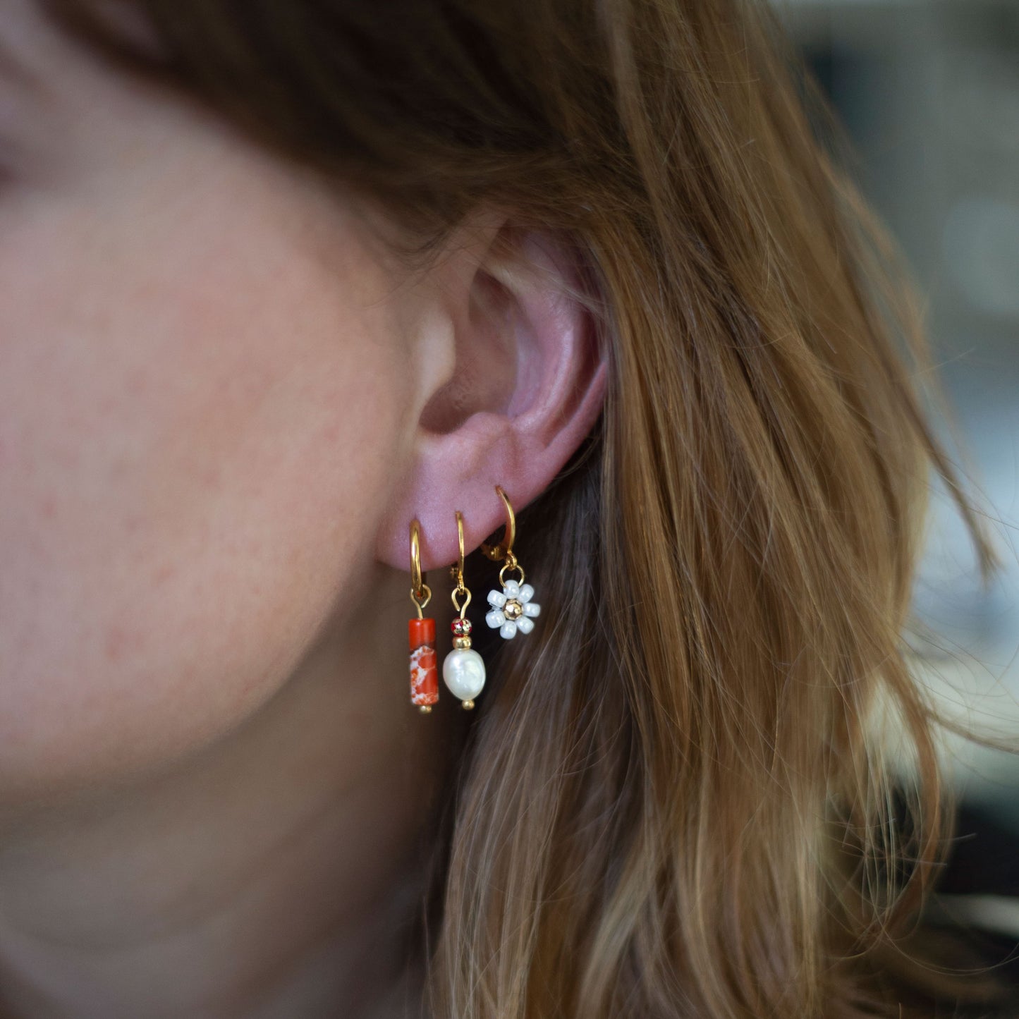 Oorbellen Bloem Wit Zilver