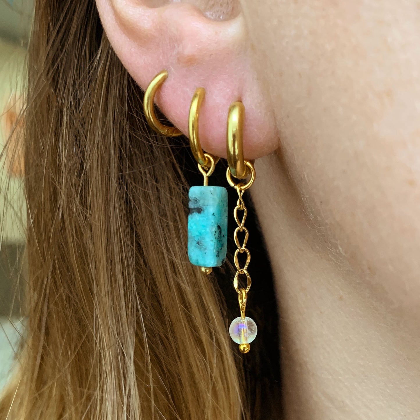Oorbellen Blauw Marmer Goud
