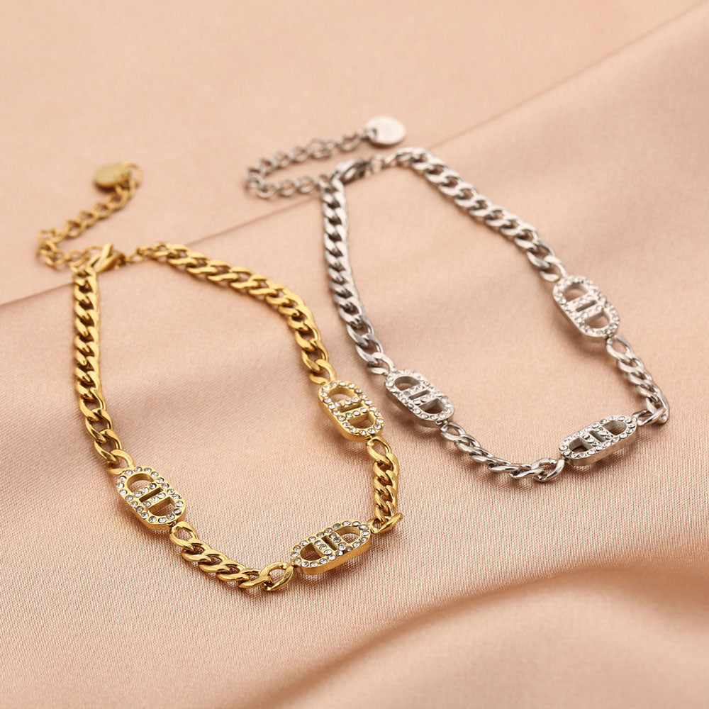 Schakelarmband Zilver Strass