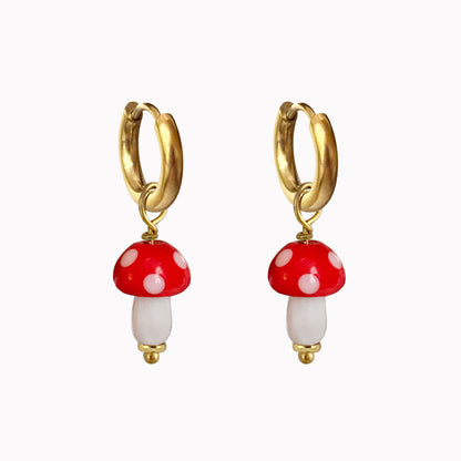 Gouden oorbellen Paddenstoel Rood met witte stippen