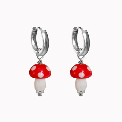 Zilveren oorbellen Paddenstoel Rood met witte stippen