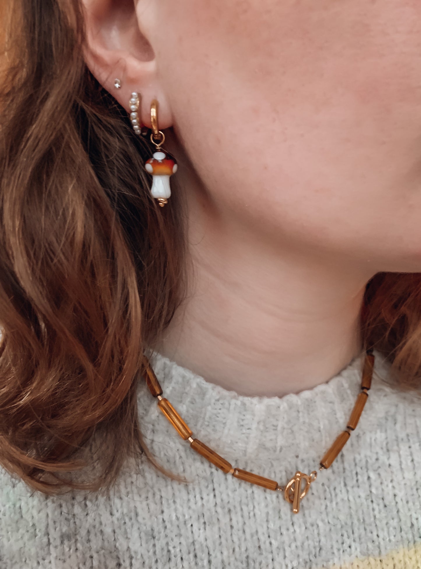 Oorbellen Paddenstoel Bruin Goud