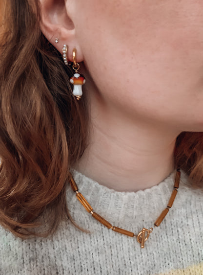 Oorbellen Paddenstoel Bruin Goud