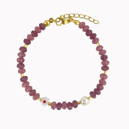 Paarse kralen armband met bloem