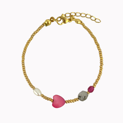 Gouden armband met roze hartje