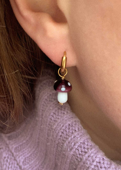 Oorbellen Paddenstoel Paars met witte stippen