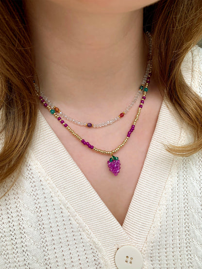 Ketting met transparante en gekleurde kralen