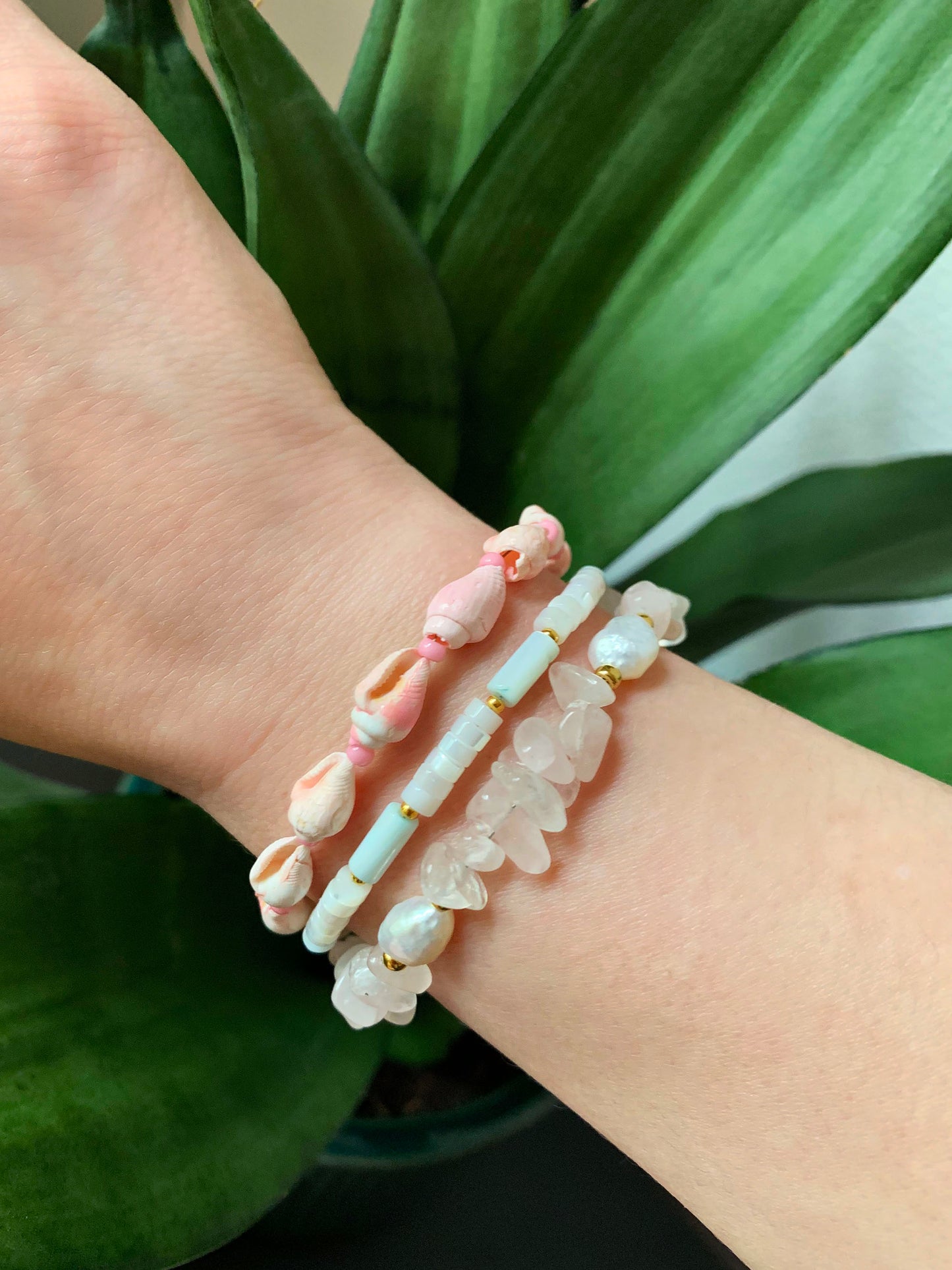 Armband Pieces Of My Heart | Armband met roze steentjes en parel