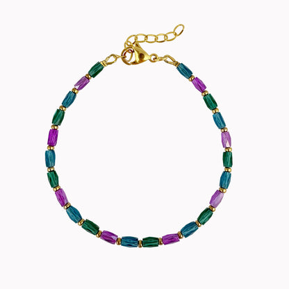Kralen armband in paars blauw en groen