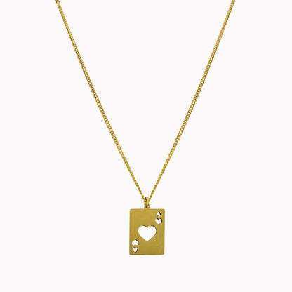 Gouden ketting met bedel harten aas speelkaart
