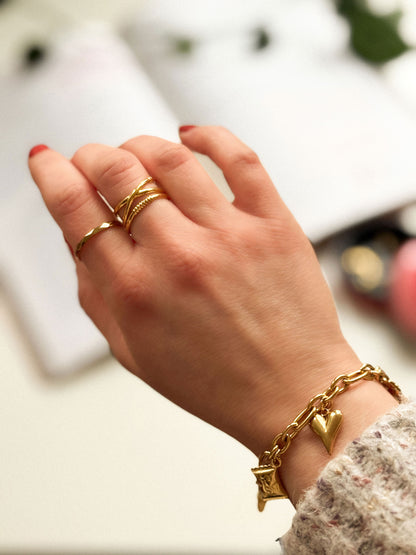Gouden minimalistische ring ruitjes patroon verstelbaar