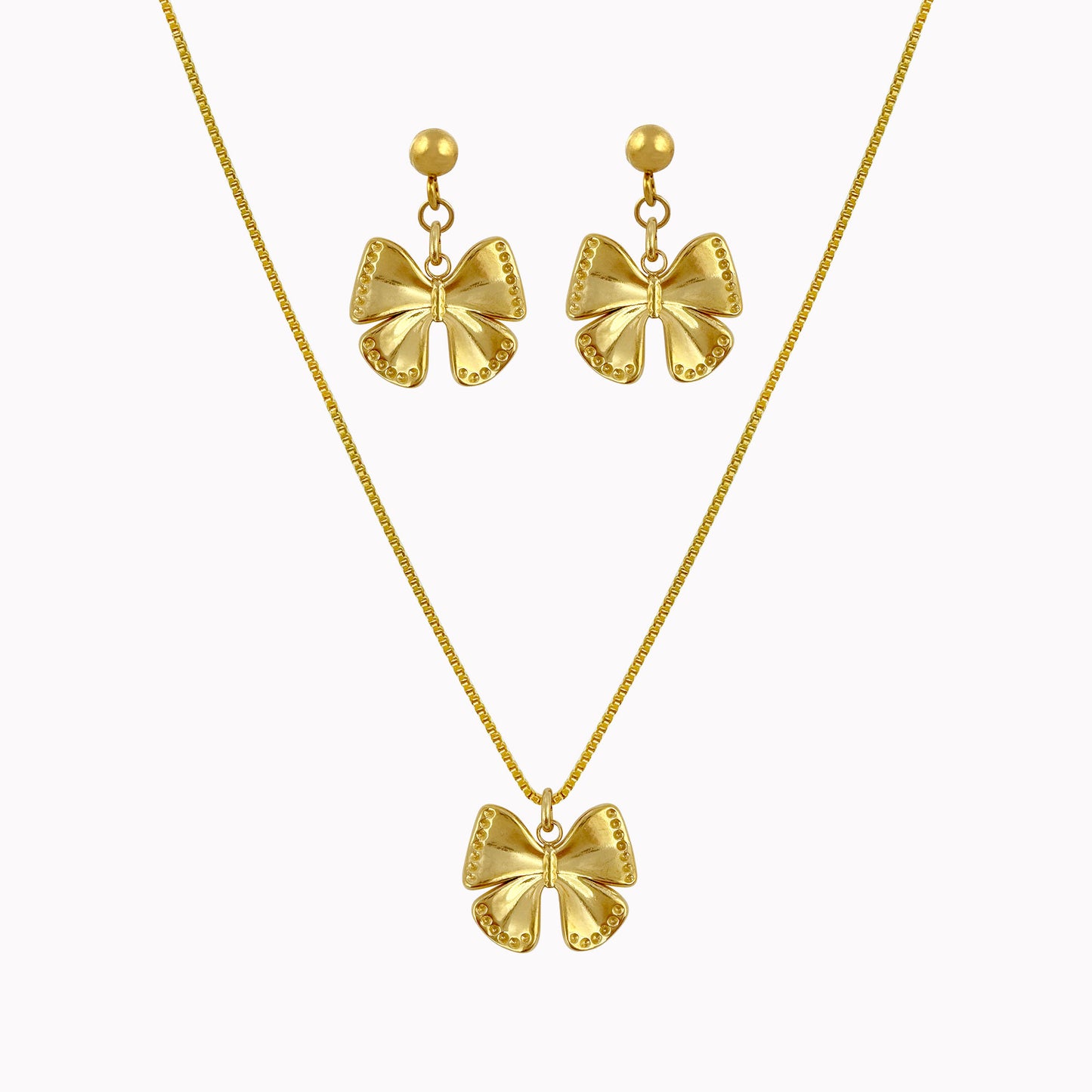 Ketting en oorbellen set met strikjes bedel