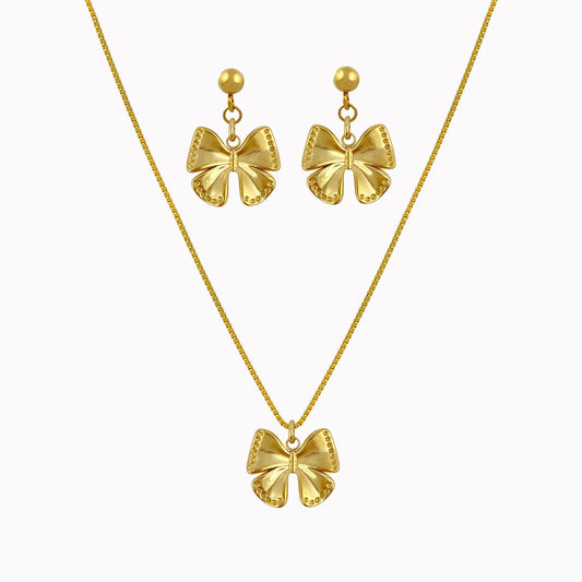 Ketting en oorbellen set met strikjes bedel