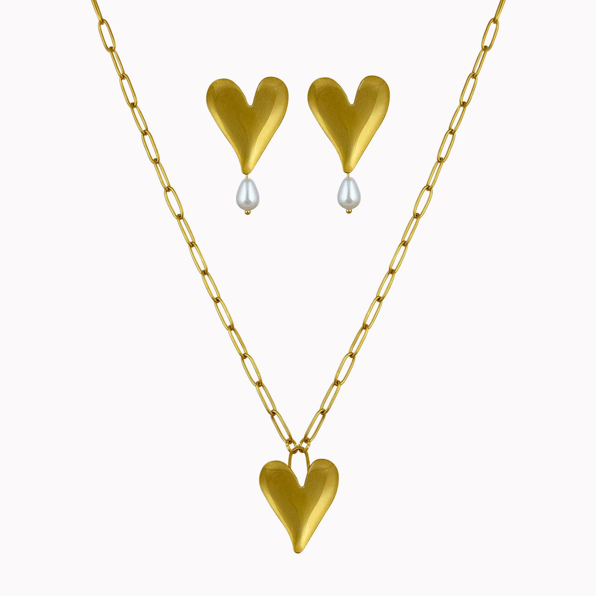 Ketting en oorbellen set met hart bedel
