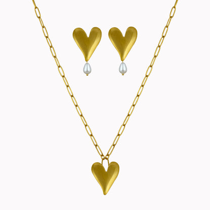 Ketting en oorbellen set met hart bedel