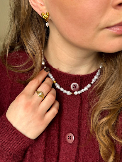 Gouden parel ring met vintage details