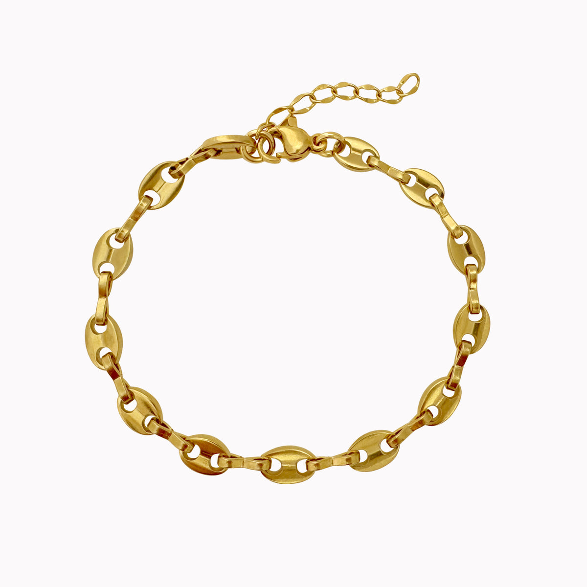 Gouden schakelarmband met ovale koffieboonschakels