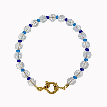 Blauwe armband met slotje en crackle kralen