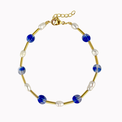 Blauwe kralen armband met parels