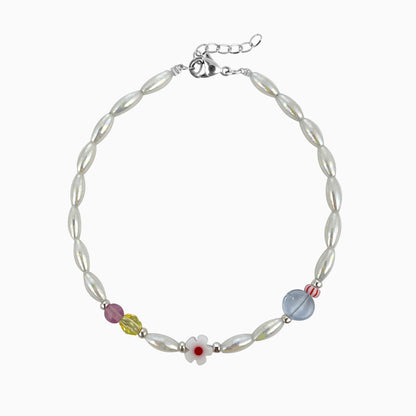 Zilveren kralen armband met bloem en gekleurde kralen