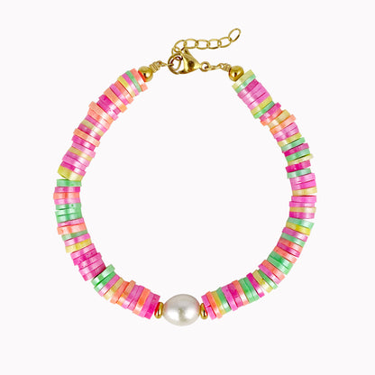 Armband met roze kralen en parel