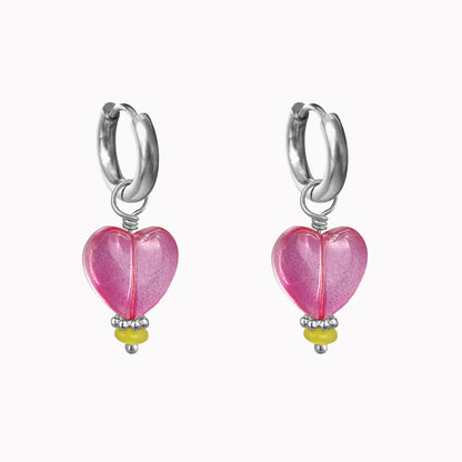 Rainforest Earrings Silver | Oorringen met roze hartje