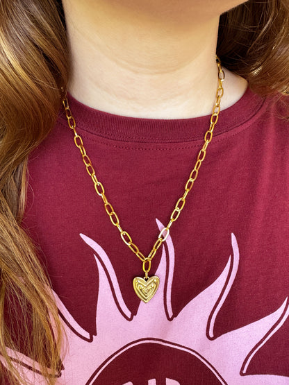 Statement ketting met grote schakels en hartjes bedel