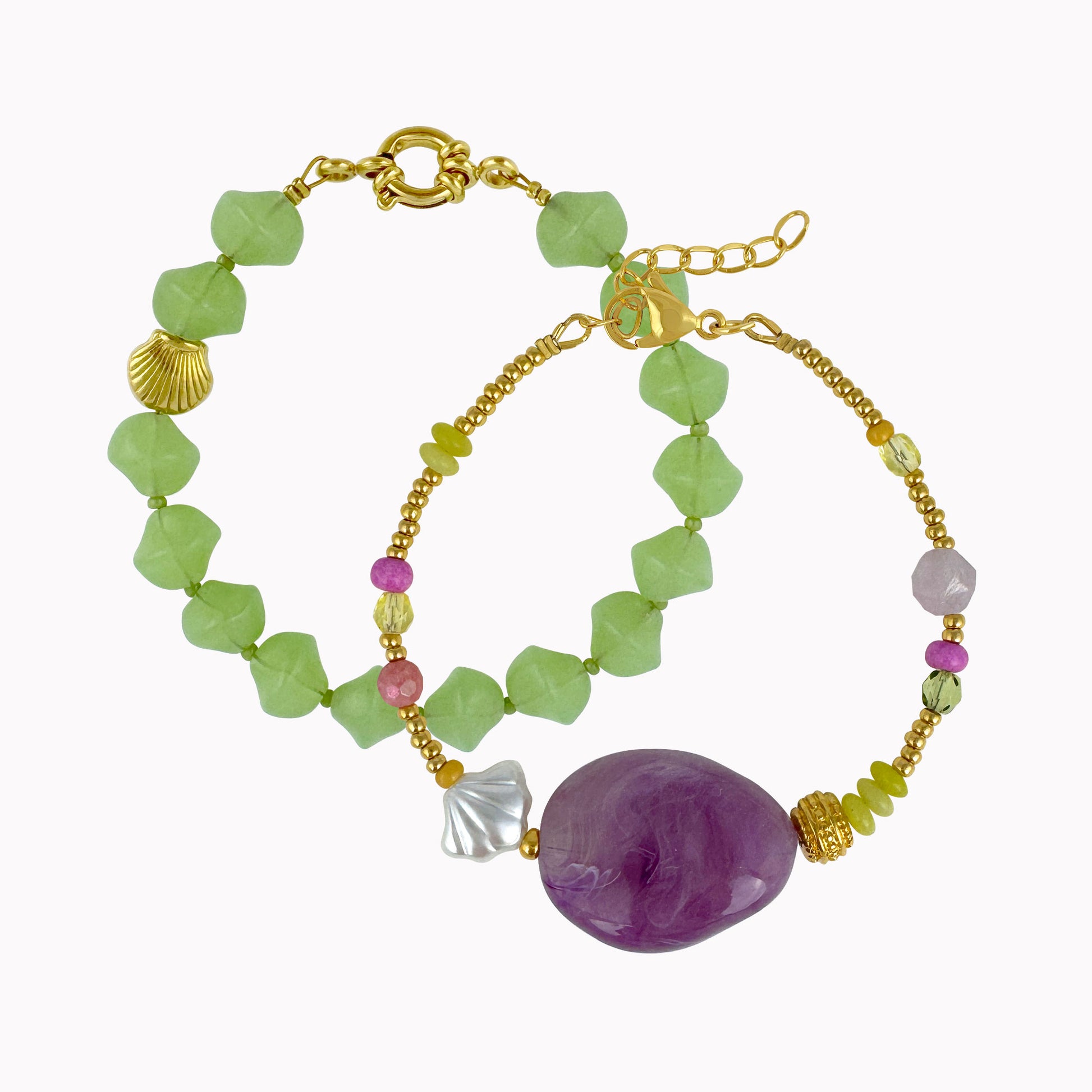 Groene en paarse armbanden set