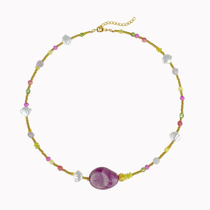 Kralenketting met paarse steen