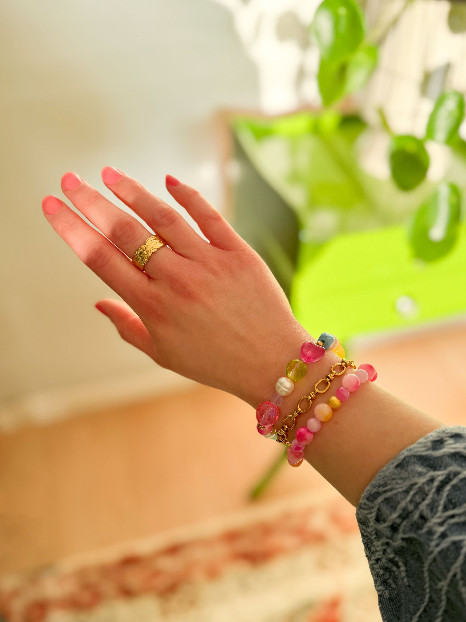 Kleurrijken statement armbanden met kralen en schakelketting