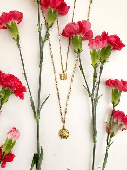 gouden ketting met vlinder en zon