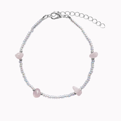 Zilver enkelbandje met roze steentjes