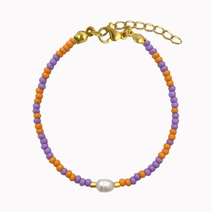 Paars oranje armband met parel