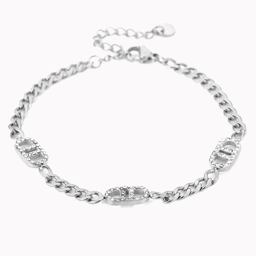 Schakelarmband Zilver Strass